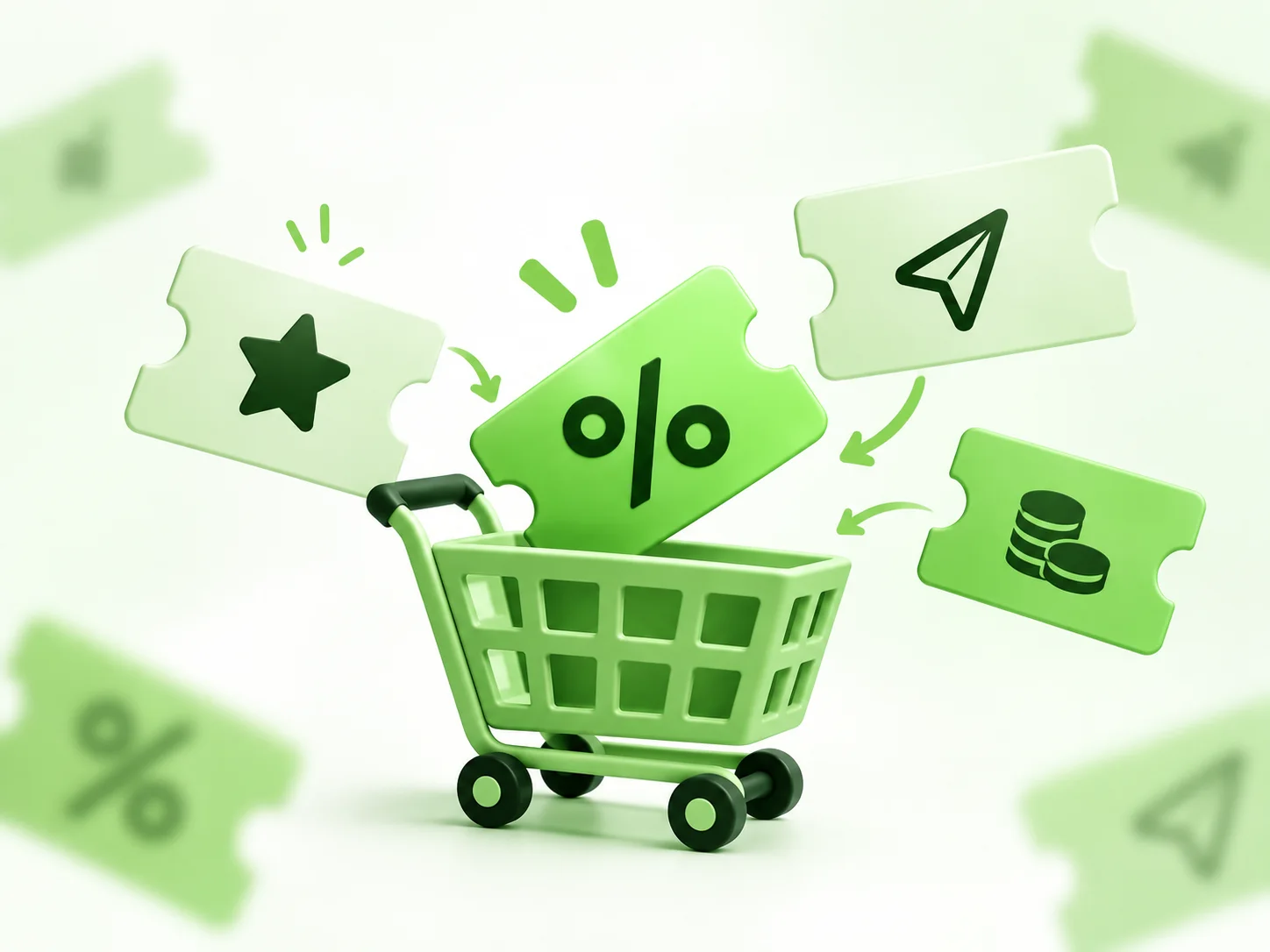 Carrello con coupon grafici per confrontare sconti e offerte online