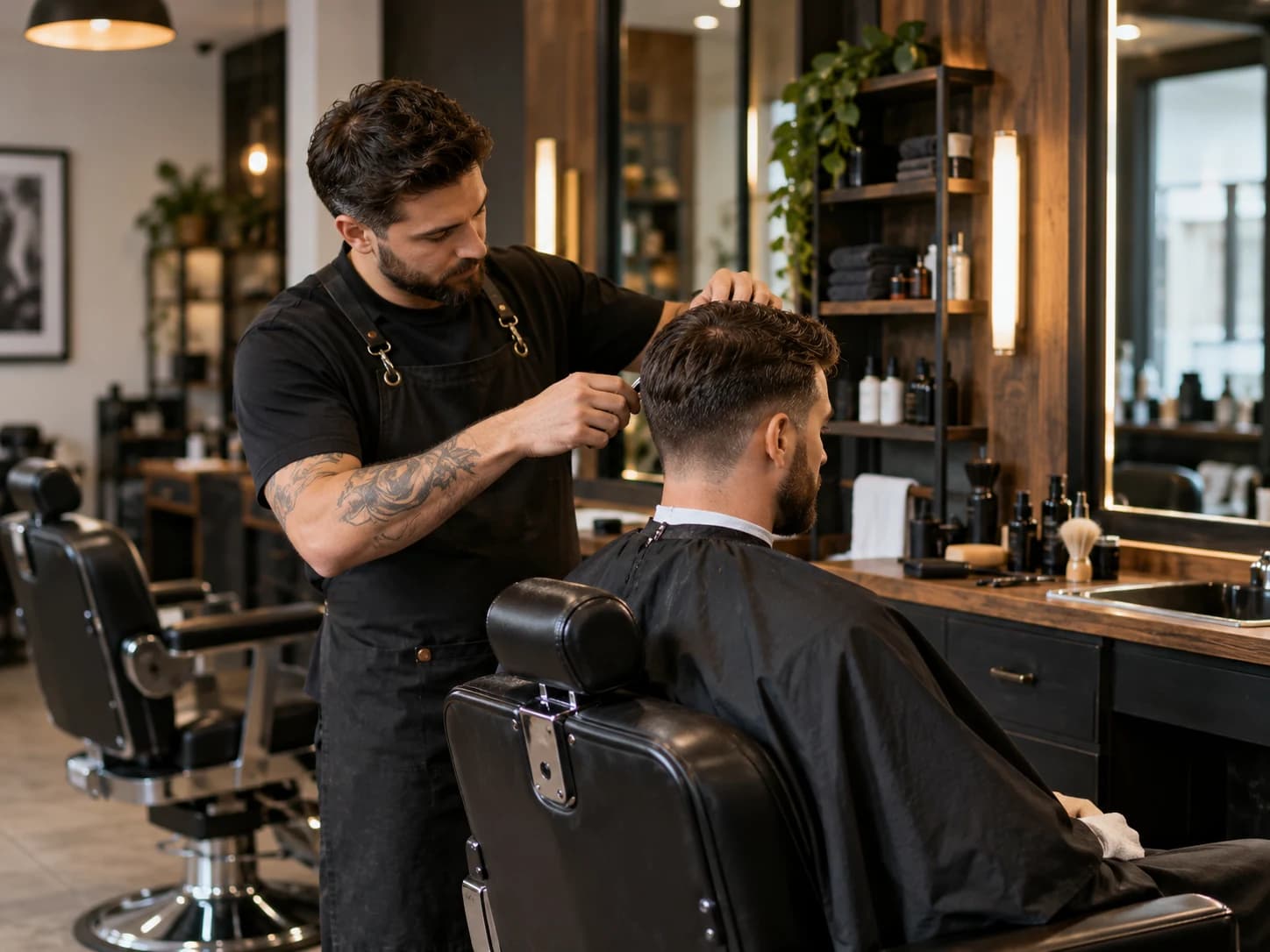 Barbiere durante un taglio di capelli in un barbershop, esempio di servizio prenotabile su Treatwell