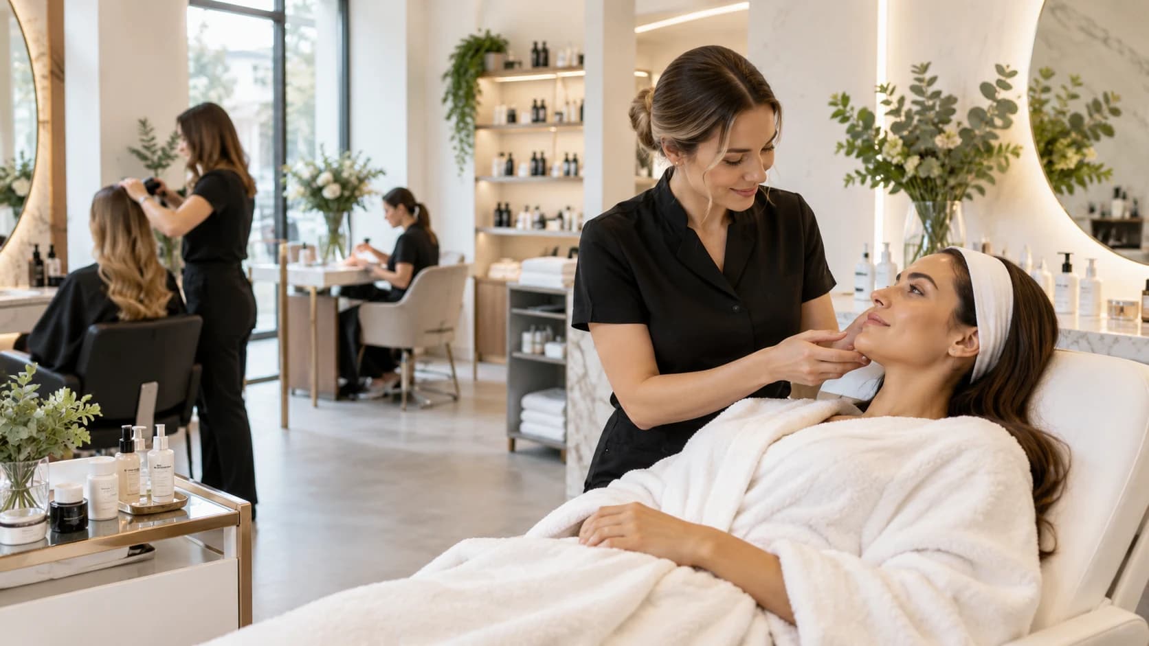 Centro beauty con cliente durante un trattamento viso, esempio di servizi prenotabili su Treatwell